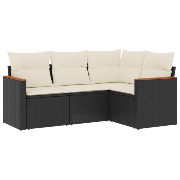 4 pcs conjunto de sofás para jardim c/ almofadões vime PE preto M 2