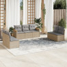 7 pcs conj. sofás jardim c/ almofadões vime PE bege misturado 1