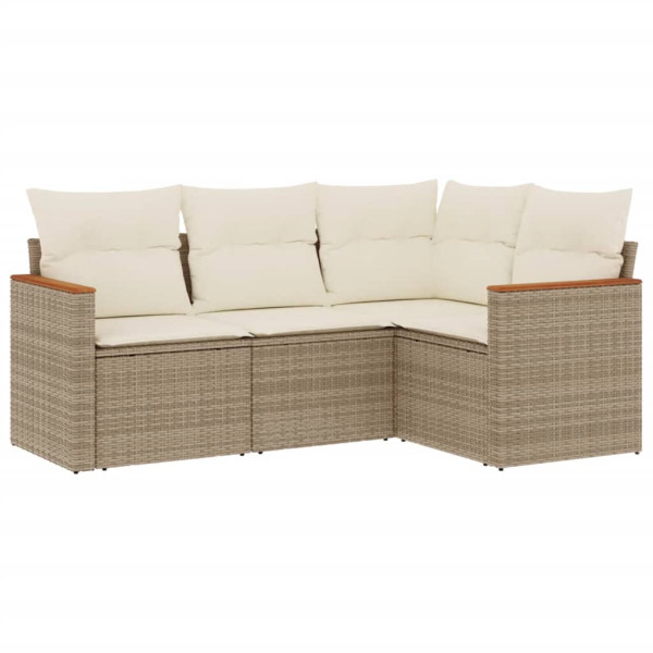 4 pcs conjunto de sofás para jardim c/ almofadões vime PE bege M 2