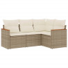 4 pcs conjunto de sofás para jardim c/ almofadões vime PE bege 2