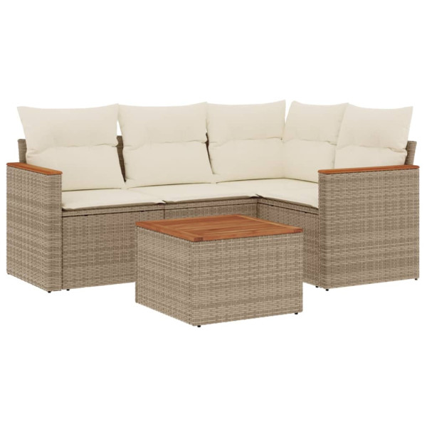 5 pcs conjunto de sofás p/ jardim com almofadões vime PE bege M 2