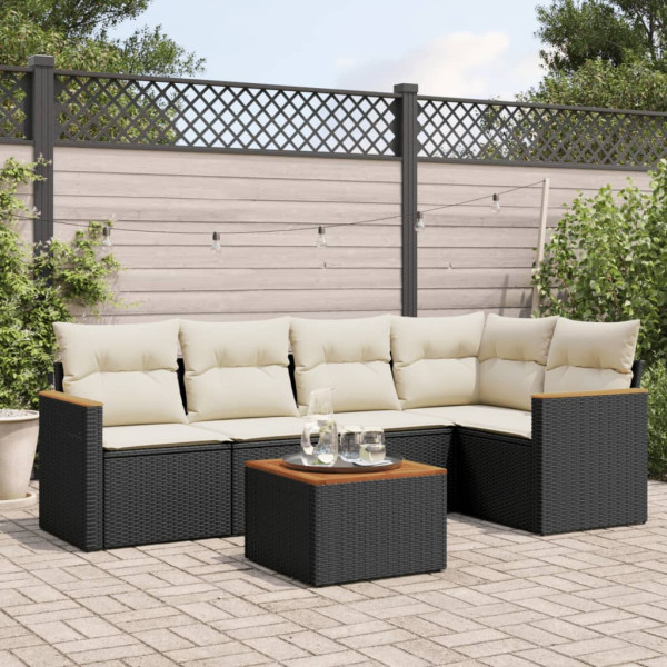 6 pcs conjunto sofás de jardim c/ almofadões vime PE preto D