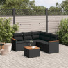 Set de sofás de jardín 6 piezas y cojines ratán sintético negro 1