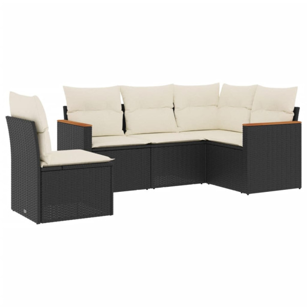 5 pcs conjunto sofás de jardim com almofadões vime PE preto M 2