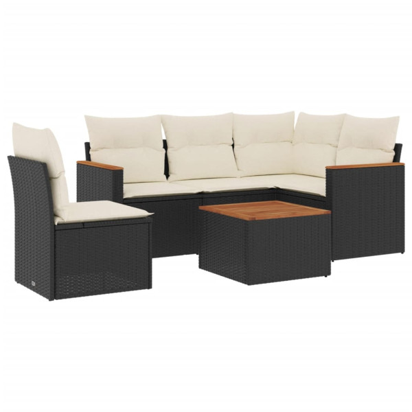 6 pcs conjunto sofás de jardim c/ almofadões vime PE preto M 2