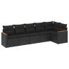 6 pcs conjunto sofás de jardim c/ almofadões vime PE preto 2