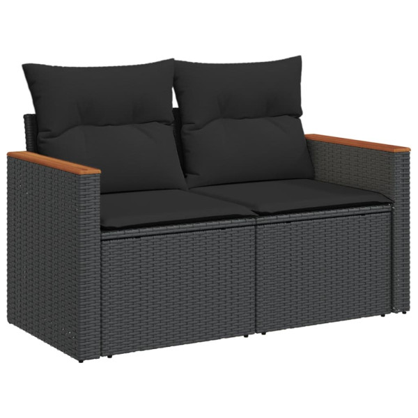 6 pcs conjunto sofás de jardim c/ almofadões vime PE preto M 3