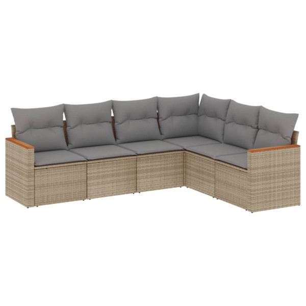 6 pcs conj. sofás jardim c/ almofadões vime PE bege misturado M 2