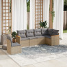 6 pcs conj. sofás jardim c/ almofadões vime PE bege misturado 1