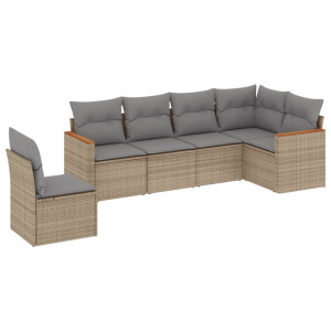 6 pcs conj. sofás jardim c/ almofadões vime PE bege misturado H