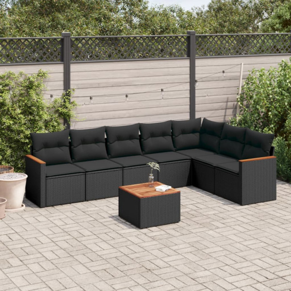 Set de sofás de jardín 8 piezas y cojines ratán sintético negro D