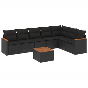 8 pcs conjunto sofás de jardim com almofadões vime PE preto H
