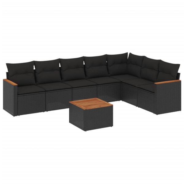 Set de sofás de jardín 8 piezas y cojines ratán sintético negro M 2