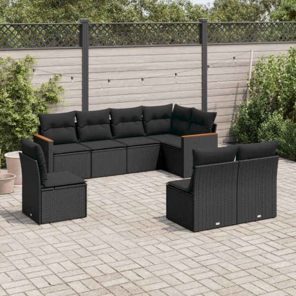 8 pcs conjunto sofás de jardim com almofadões vime PE preto D