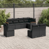 8 pcs conjunto sofás de jardim com almofadões vime PE preto 1