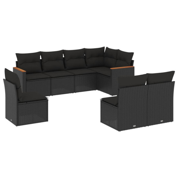 8 pcs conjunto sofás de jardim com almofadões vime PE preto M 2