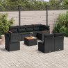 9 pcs conjunto de sofás p/ jardim c/ almofadões vime PE preto 1