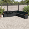 9 pcs conjunto de sofás p/ jardim c/ almofadões vime PE preto 1