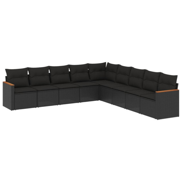 9 pcs conjunto de sofás p/ jardim c/ almofadões vime PE preto M 2