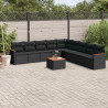 10 pcs conjunto sofás de jardim c/ almofadões vime PE preto 1
