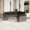 Set de sofás de jardín 10 pzas con cojines ratán sintético gris 1
