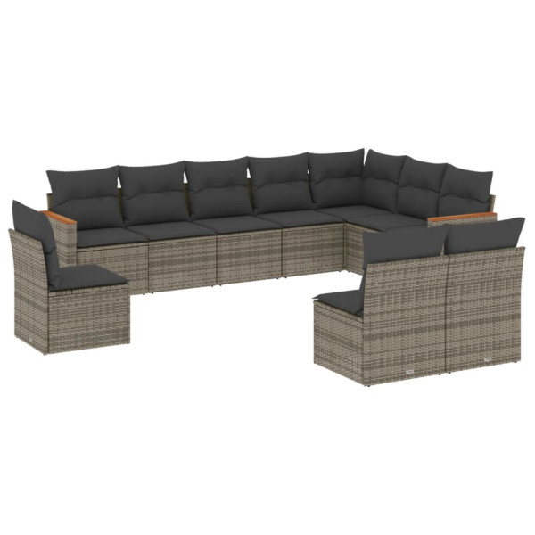 10 pcs conjunto sofás de jardim c/ almofadões vime PE cinzento M 2