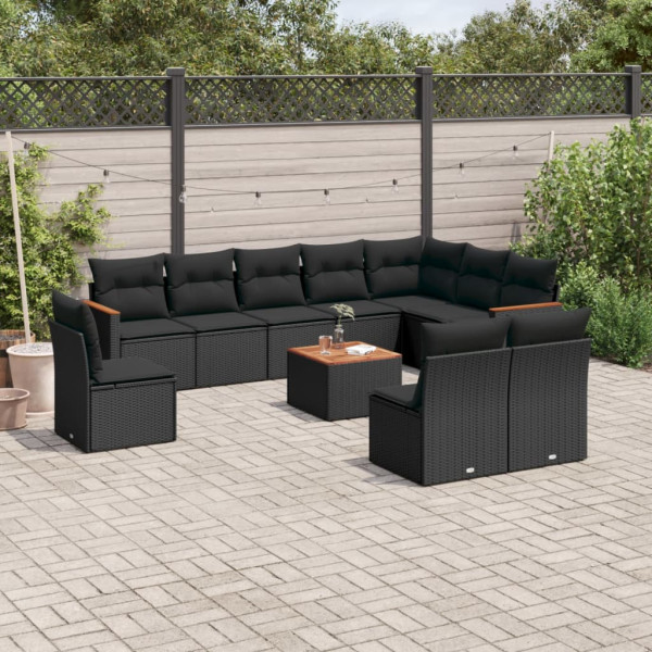 11 pcs conjunto sofás de jardim c/ almofadões vime PE preto D