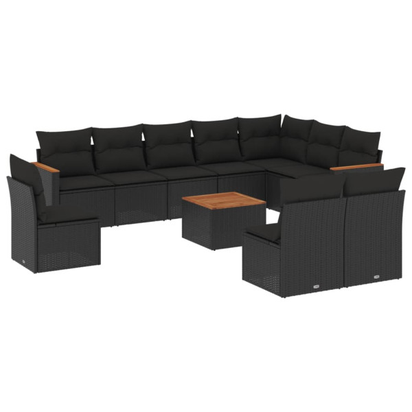 Set de sofás de jardín 11 pzas y cojines ratán sintético negro M 2