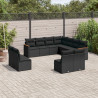 11 pcs conjunto sofás de jardim c/ almofadões vime PE preto 1