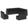 11 pcs conjunto sofás de jardim c/ almofadões vime PE preto 2