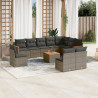 Set de sofás de jardín 11 pzas y cojines ratán sintético gris 1