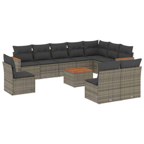 11 pcs conjunto sofás de jardim c/ almofadões vime PE cinzento M 2