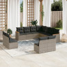 11 pcs conjunto sofás de jardim c/ almofadões vime PE cinzento 1