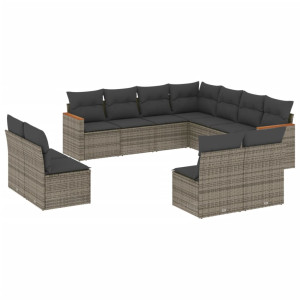 11 pcs conjunto sofás de jardim c/ almofadões vime PE cinzento H