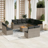 12 pcs conjunto de sofás jardim c/ almofadões vime PE cinzento 1