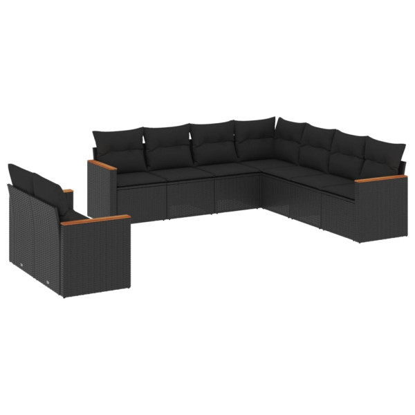 Set de sofás de jardín 8 piezas y cojines ratán sintético negro M 2