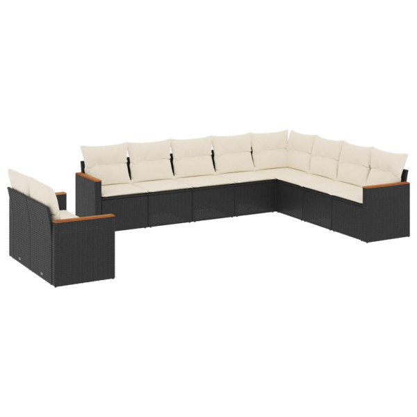 Set de sofás de jardín 10 pzas cojines ratán sintético negro M 2