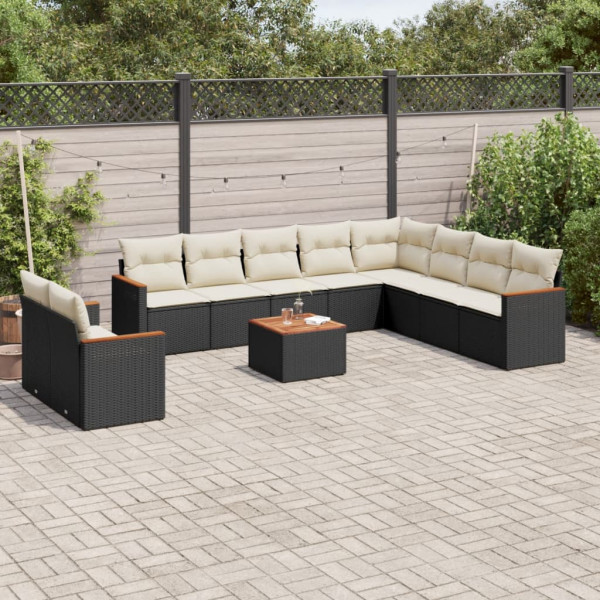 11 pcs conjunto sofás de jardim c/ almofadões vime PE preto D