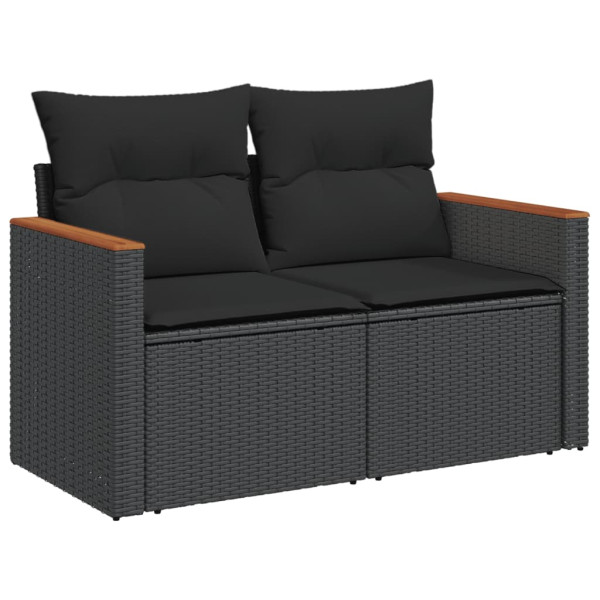 11 pcs conjunto sofás de jardim c/ almofadões vime PE preto M 5