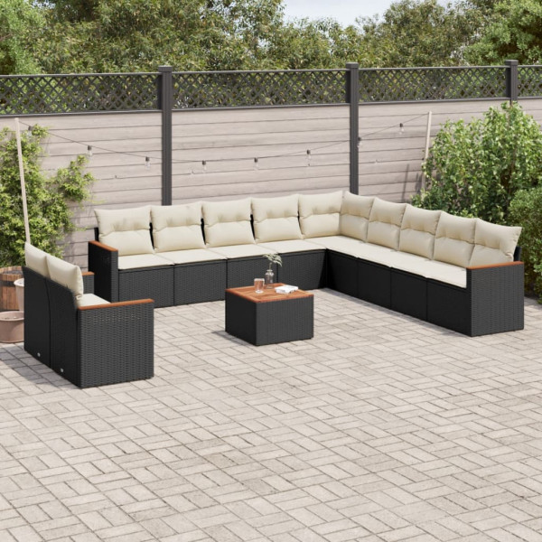 12 pcs conjunto de sofás de jardim c/ almofadões vime PE preto D