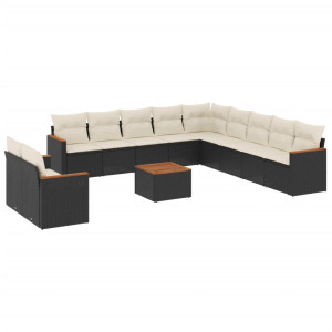12 pcs conjunto de sofás de jardim c/ almofadões vime PE preto H