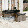 Set de sofás de jardín 7 piezas con cojines ratán PE gris 1