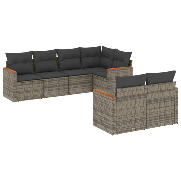 7 pcs conjunto sofás p/ jardim c/ almofadões vime PE cinzento M 2