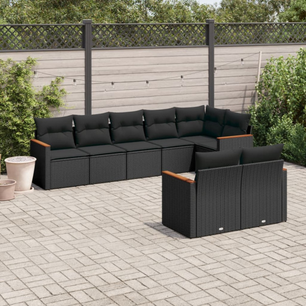 Set de sofás de jardín 8 piezas y cojines ratán sintético negro D