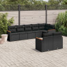 8 pcs conjunto sofás de jardim com almofadões vime PE preto 1