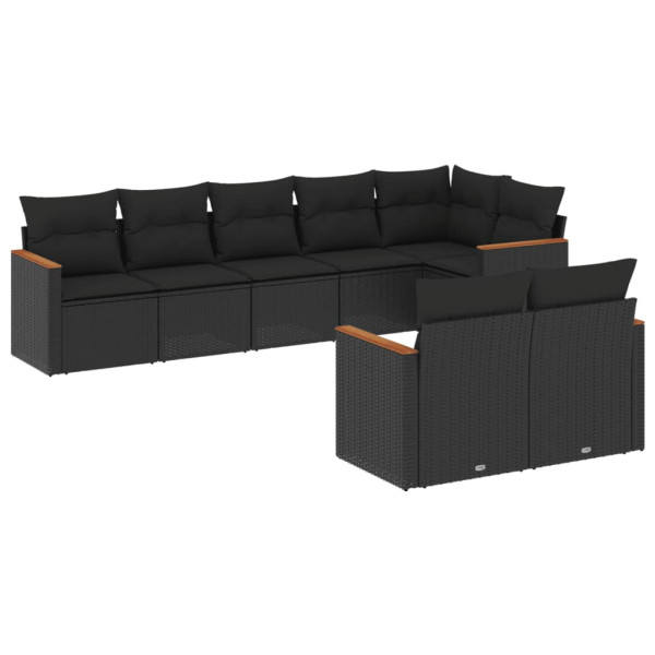 Set de sofás de jardín 8 piezas y cojines ratán sintético negro M 2