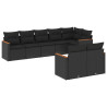 8 pcs conjunto sofás de jardim com almofadões vime PE preto 2
