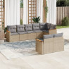 8 pcs conj. sofás jardim c/ almofadões vime PE bege misturado 1