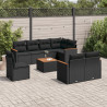 9 pcs conjunto de sofás p/ jardim c/ almofadões vime PE preto 1