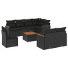 9 pcs conjunto de sofás p/ jardim c/ almofadões vime PE preto 2
